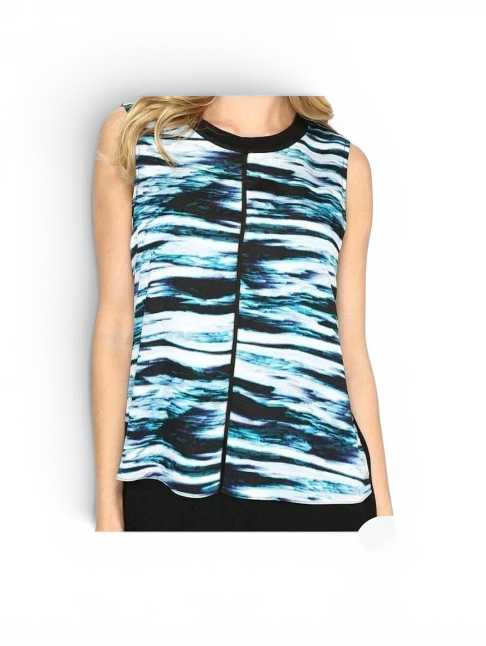 Calvin Klein Blue Sleeveless Printed Side Slit Blouse